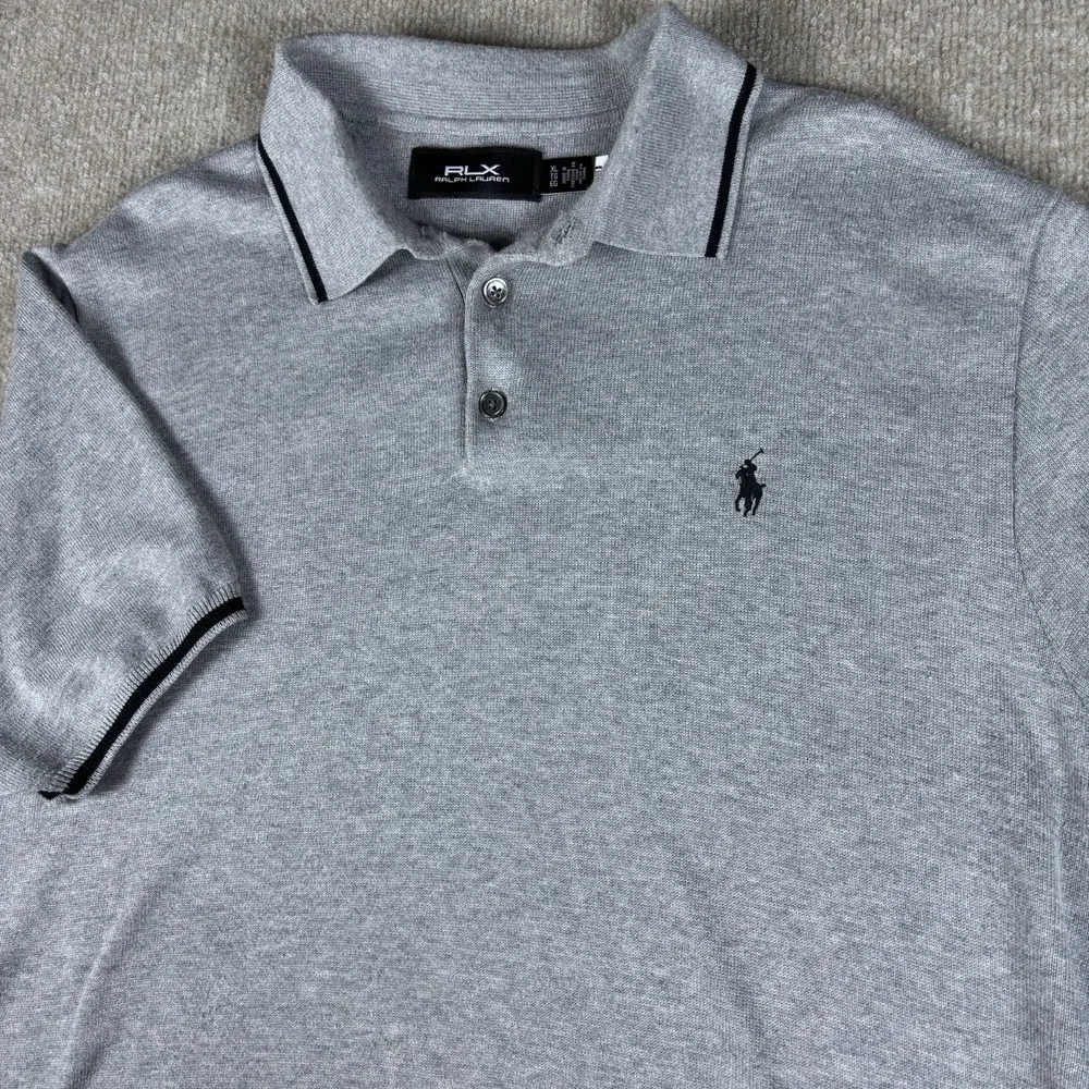 RLX‎ Ralph Lauren Sweater Polo Shirt Mens XL Gray Knit Short Sleeve Pony Logo